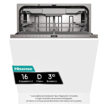 Lavavajillas Integrable Hisense HV16D5 | 16 servicios, 60 cm, 3 Niveles de Lavado, Tercera Bandeja, Total AquaStop – Sin Panelar