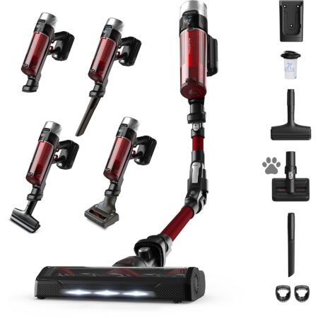 Aspirador escoba - Rowenta RH2079 X-Force Flex 9.60 Animal Care | 200 W, 45 min, Tubo flexible y Especial Mascotas Rojo