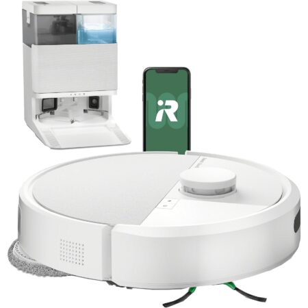 Robot aspirador y friegasuelos - iRobot Roomba® Plus 405 Combo | Succión 70x, Base AutoWash™, Fregado DualClean™ y Navegación LiDAR Blanco