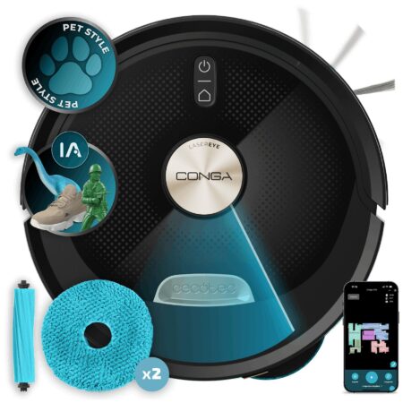 Robot aspirador y friegasuelos - Cecotec Conga M100 Spin AI | 20.000 Pa, Navegación IA con Cámara, Mopas Spin Elevables y Negro