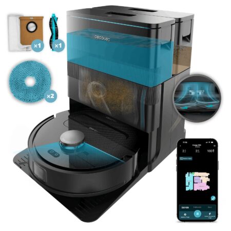 Robot friegasuelos - Cecotec Conga X50 | 15.000 Pa, Navegación Láser, Fregado Spin y Estación All-in Home Negro