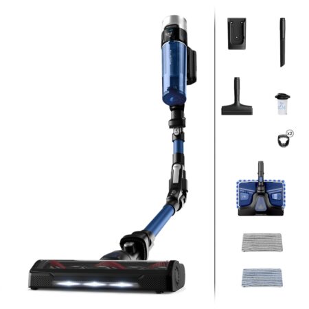 Aspirador escoba - ROWENTA X-Force Flex 9.60 Aqua RH20C4 | 250 W, Tubo Flexible, Autonomía 60 min y Cabezal LED Azul