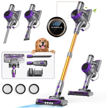 Aspirador escoba - INSE S3P | 300 W, Potencia de succión 55 kPa, Filtración HEPA de 6 etapas Morado